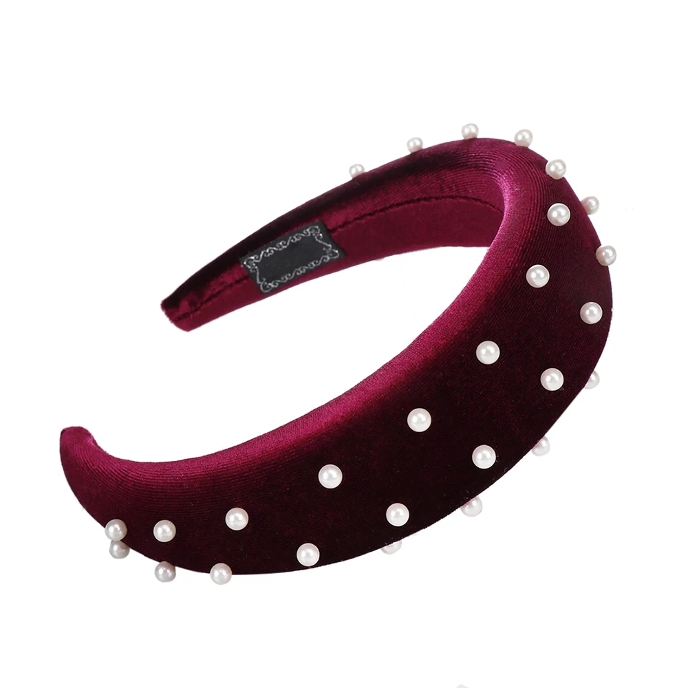 Wine red Новая однотонная головная повязка, аксессуары для волос, толстая губка, Корейская бархатная бисерная губка, повязка на голову, многоцветная широкая Женская бижутерия - Цвет: Wine red