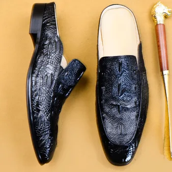 

Hot Sale Leather Shoes Men Casual Genuine Leather Moccasins Loafers Slip-on Shoes Breathable Male Flats Half Slippers