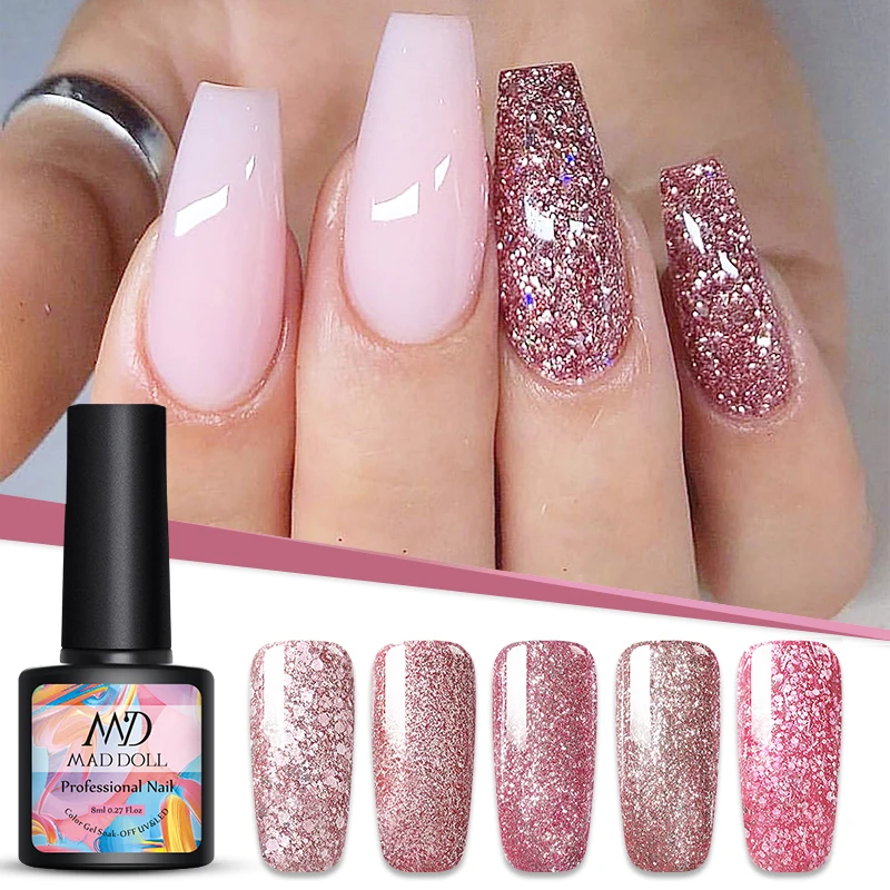 MAD DOLL розовый золотистый гель лак для ногтей блестки впитывающий УФ дизайна 11