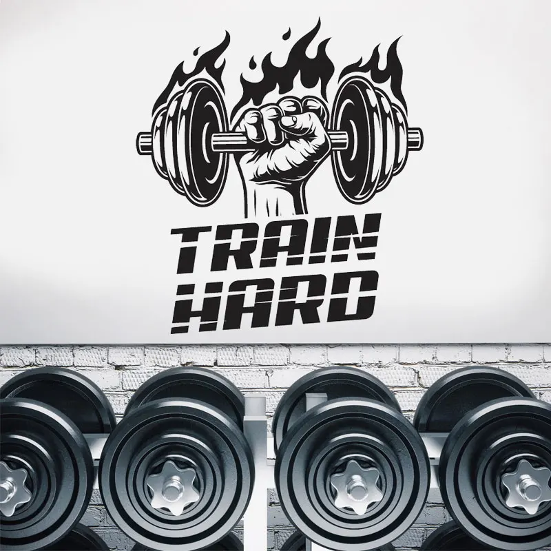 

Train Hard Bodybuilder Gym Wall Sticker Vinyl Interior Decor Fitness Sport Decal Removable Window Mural Gym Club Wallpaper A475