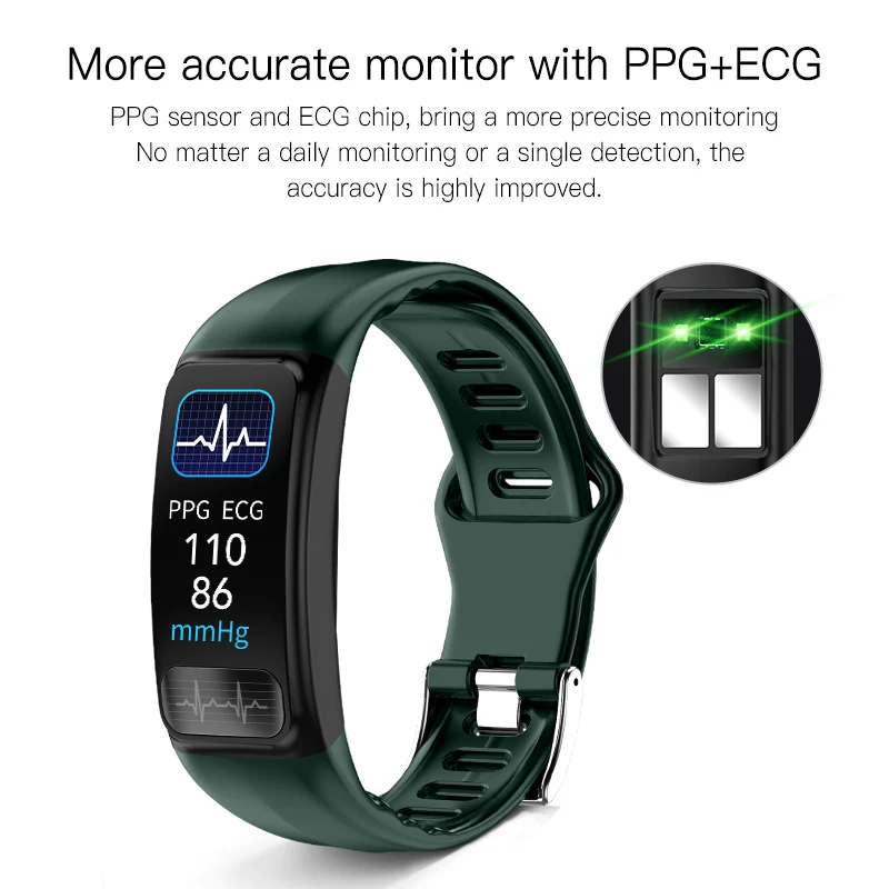 Новый ECG + PPG SPO2 смарт браслет P12 пульсометр кислородный монитор кровяное давление