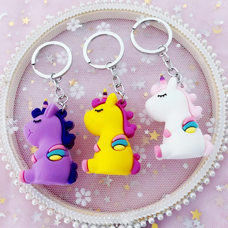 

2019 Cartoon Soft PVC Unicorn Keychain Rubber 3D Anime Cute Animal Horse Key Chain Key Ring Kids Toy Pendant Key Holder Trinket