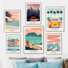 

Nordic Cape Town Hawaii Beach Art Prints Travel Landscape Netherlands Canvas Painting Camper Van Santa Monica Wall Decor Poster