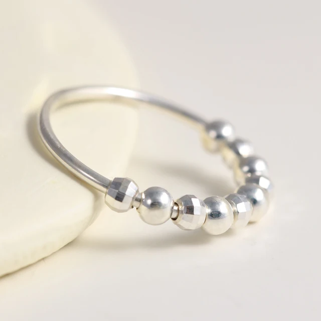925 Sterling Silver Fidget Beads Ring For Women Men Rotate Freely Anti Stress Anxiety Ring INS Simple Style Lady Fashion Jewelry type 8