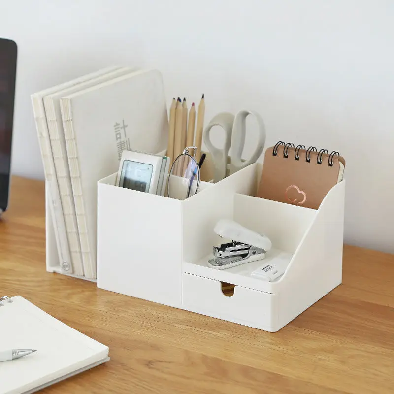 Pen Holder Desktop Storage Shelf Stationery Organizer Desktop Storage Box Desktop Storage Kit Stationery Storage Box Storage Drawer Boxes Large Capacity Desk Pen Holder With Drawer and Bookshelf. Pencil Storage Box Desktop Organizer School Office Stationery