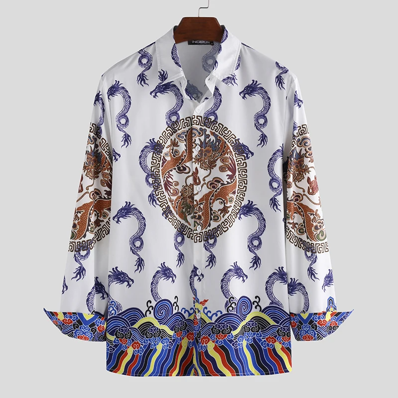 INCERUN Ethnic Style Printed Men Shirt Long Sleeve Brand Streetwear Casual Fitness Camisa Masculina Lapel Party Basic Shirt Men INCERUN Ethnic Style Printed Men Shirt Long Sleeve Brand Streetwear Casual Fitness Camisa Masculina Lapel Party Basic Shirt Men