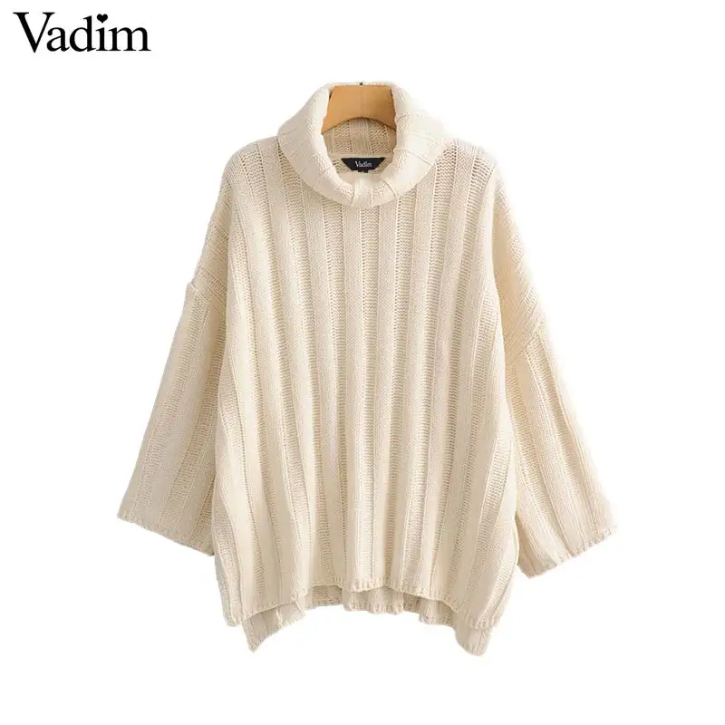 

Vadim women basic loose turtleneck knitted sweater long sleeve oversized female casual cozy solid warm tops HA507
