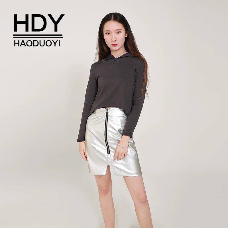 HDY Haoduoyi Осенняя модная повседневная свободная футболка в стиле панк, уличный стиль, темно-серый заусенец, короткий свитер