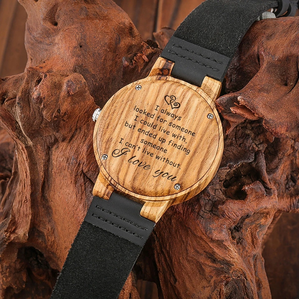 I Love You Be With You Quartz Watches Wooden Watch Male Clock Hour Best Souvenir Anniversary Gifts for My Soulmate Men Boyfriend