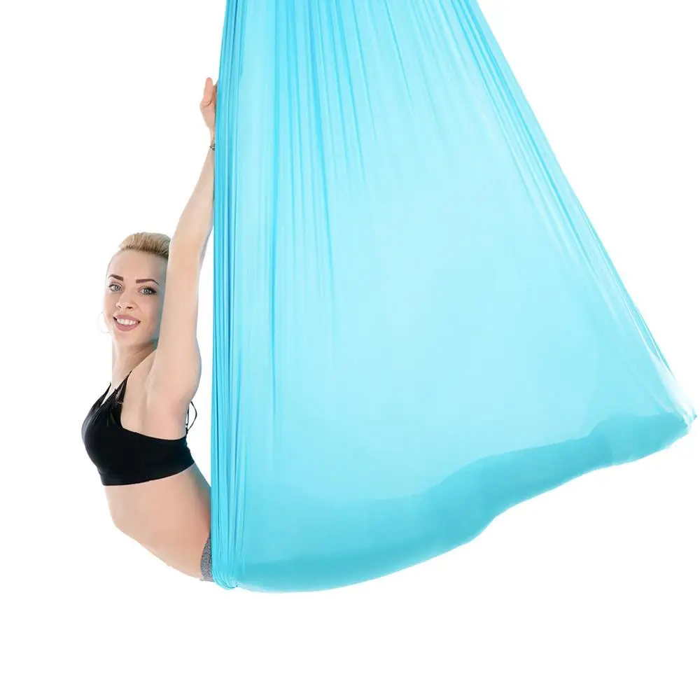 5*2.8m Aerial Yoga Hammock Fitness Yoga Stretch Anti-Gravity Swing Sling Inversion Belts Include Daisy Chain/Carabiner - Цвет: Lake Blue