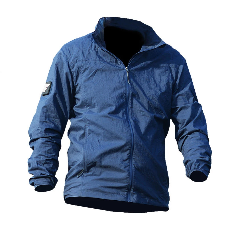 Летняя Водонепроницаемая быстросохнущая тактическая мужская куртка для защиты от солнца, тонкая мужская ветровка на молнии, армейские тактические куртки, верхняя одежда - Цвет: Синий