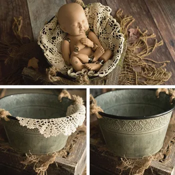 Appena nato Fotografia Prop Fotografia Del Bambino Puntelli Foto Puntelli Bambino In Studio Accessori Modello Retrò Secchio di Ferro per il Neonato Sparare