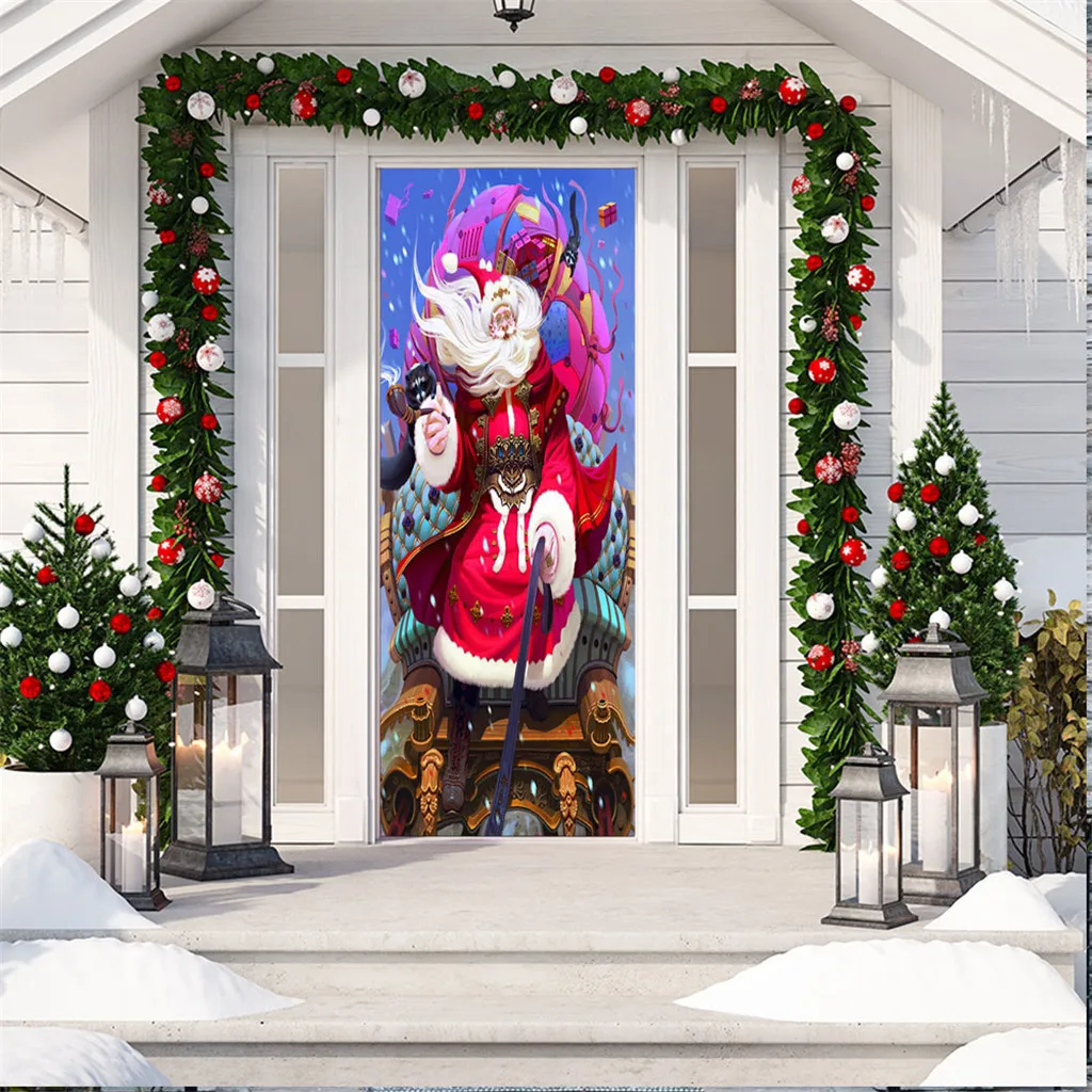 C 2 4 Door sticker Christmas decorations for home DIY self-adhesive rubber wallpaper waterproof 3D Living Room Door Wall Decoration - Цвет: C 2