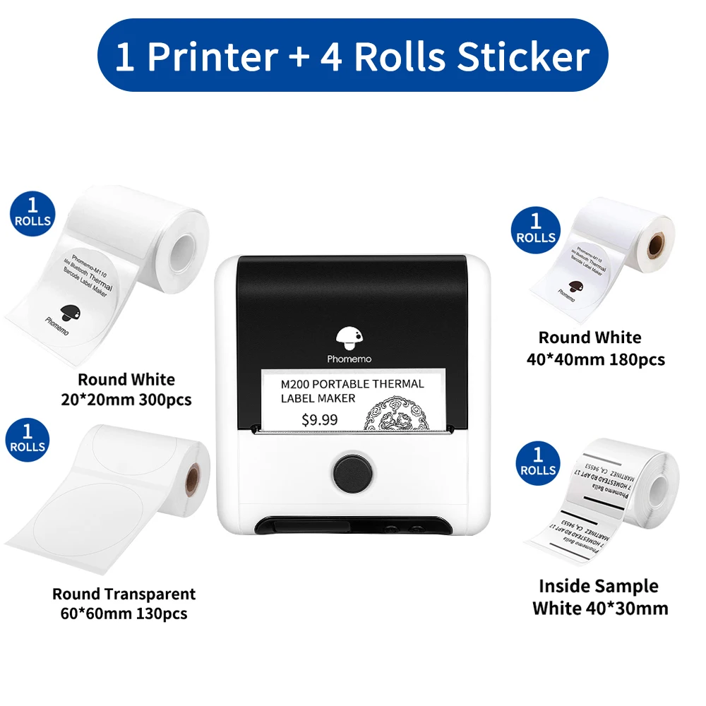 mini printer for laptop Phomemo Thermal Label Maker M200 Photo Big Sticker Printer Commercial Label QR Code,Barcode Labeler Machine Paper width:20-75mm small portable printers for travel Printers