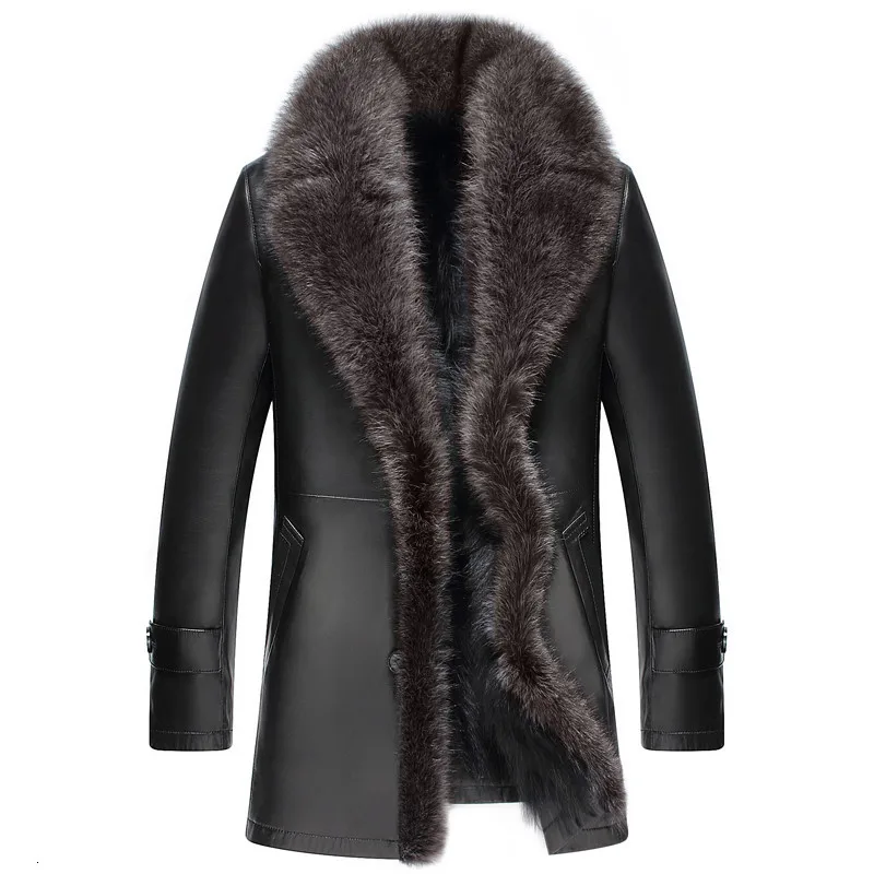 Мужская куртка из натуральной кожи, зимняя куртка из настоящей овчины, мужская куртка из меха енота, теплые куртки размера плюс 5xl Veste Homme MY1761 - Цвет: black