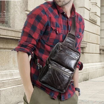 

Fashion leather men's chest bag large capacity multi-function adjustable shoulder strap men's casual shoulder bag 2019 new hot