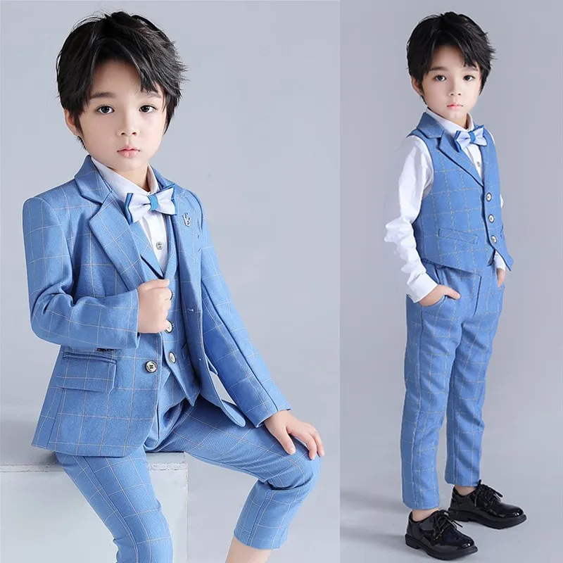 

Brand New Boys Formal Wedding Party Tuxedo Suits Sets Children Blazer Vest Pants Tie 4PCS Kids Performances Dress Costume,H128