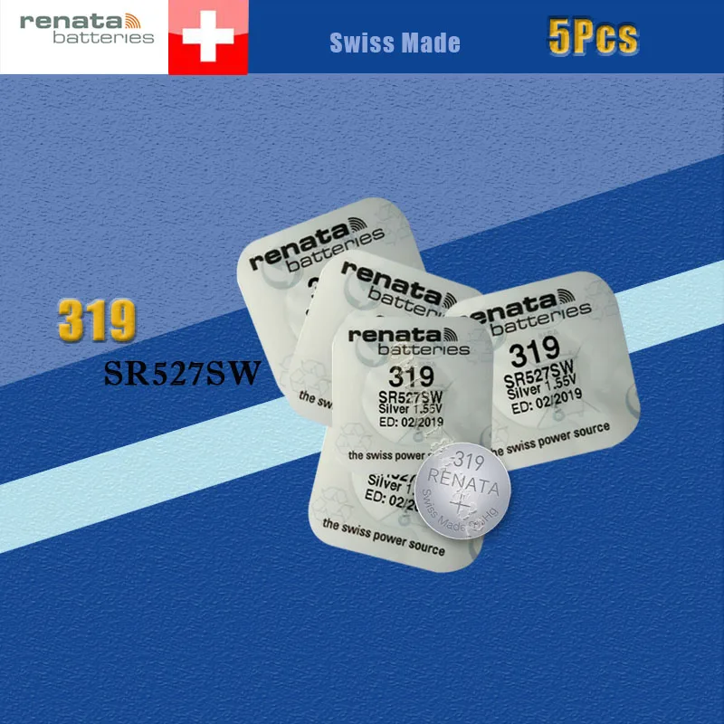 

5 Xrenata Silver Oxide Watch Battery 319 SR527SW 527 1.55V 100% original brand renata 319 renata 527 battery