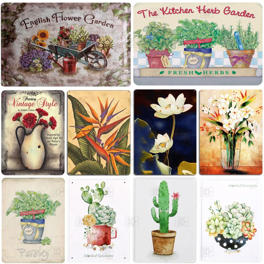 

Flower Garden Tin Signs Metal Poster Plaque Vintage Painting Wall Decor For Kitchen Art Cafe Garage Bar Pub Decor Wall Art Metal