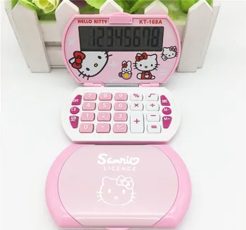 

8-digit extra large display Pocket flip Cat Head KTCalculator Portable Hello Kitty Carry Fold Mini Calculator for Girls KT168