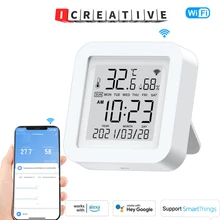 

ICREATIVE WiFi Temperature Humidity Sensor Indoor Hygrometer Thermometer with LCD Display Tuya Support Alexa Google Assistant