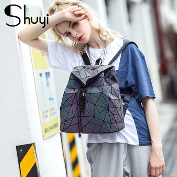

Bags For Women 2020 Geometric Backpack Women Shoulder Bag Folding Backpacks Black Student School Bags Hologram Rucksack mochila