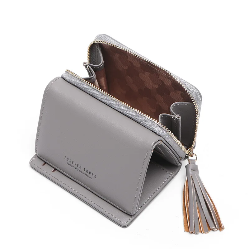 WEICHEN New Buckle Wallet Ladies Short Tassel Wallet Multi-Card Japanese Korean Wallet Large Zipper Coin Wallet