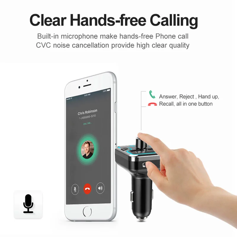 AGETUNR Bluetooth автомобильный набор, свободные руки, Hands-free набор Mp3 музыкальный плеер FM передатчик QC 3,0 Quick Charge двойной зарядное устройство USB 6 светодиодный свет