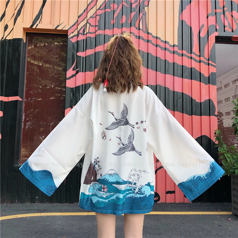 Для женщин Для мужчин японский пары одежда Yukata уличная кимоно Haori пальто самурая кардиган Harajuku Стиль Свободная блузка серия укиё-э куртки