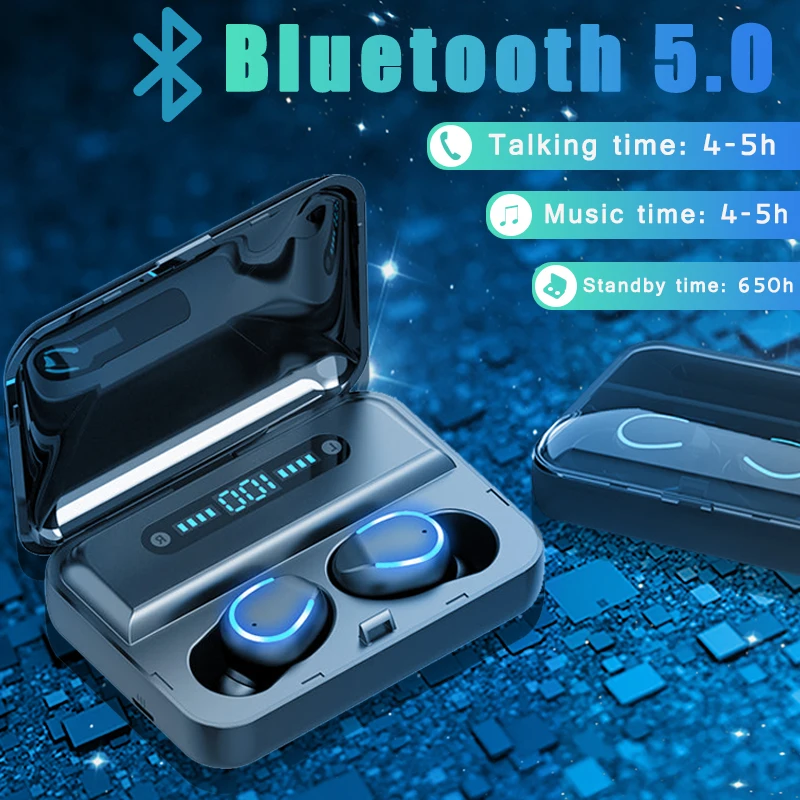 Wireless Headphones TWS Bluetooth5 0 Earphone 2000MAH HiFi IPX7 Waterproof Earbuds Touch Control Headset for Sports Game