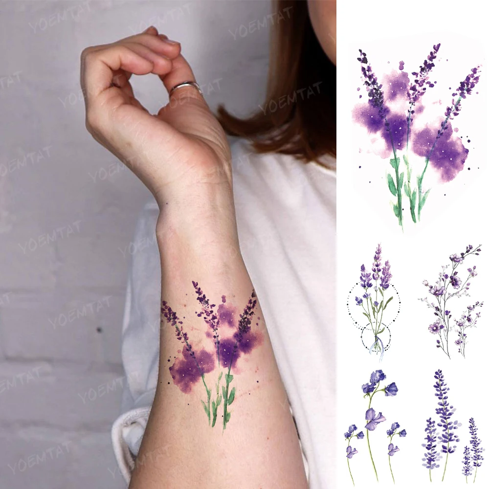 

Waterproof Temporary Tattoo Sticker Watercolor Inkjet Fantasy Lavender Flash Tatoo Woman Girl Kids Child Body Art Fake Tatto Man