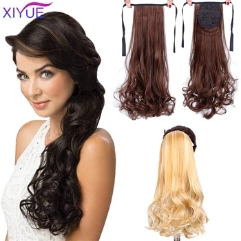 

XIYUE Long Thick Straight With Curly Ponytail Wrap Around Ponytail Clip In Hair Extensions Natural Hairpiece Headwear
