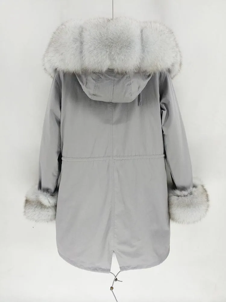S-7XL, новая зимняя куртка, Женское пальто из натурального меха, длинная парка с воротником из натурального Лисьего меха, верхняя одежда с отстегивающимся мехом