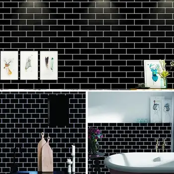 

45500cm/roll Pvc Black White Brick Pattern Self-adhesive Wall Room Stickers Modern Wallpaper Bathroom Decor Tiles Living Ho X6F2