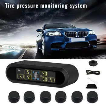 

TPMS Tire Pressure Monitoring System LCD General Bus with 6 Wheels 6 Sensors Car Display Temperature Warning Solar Power Chargin