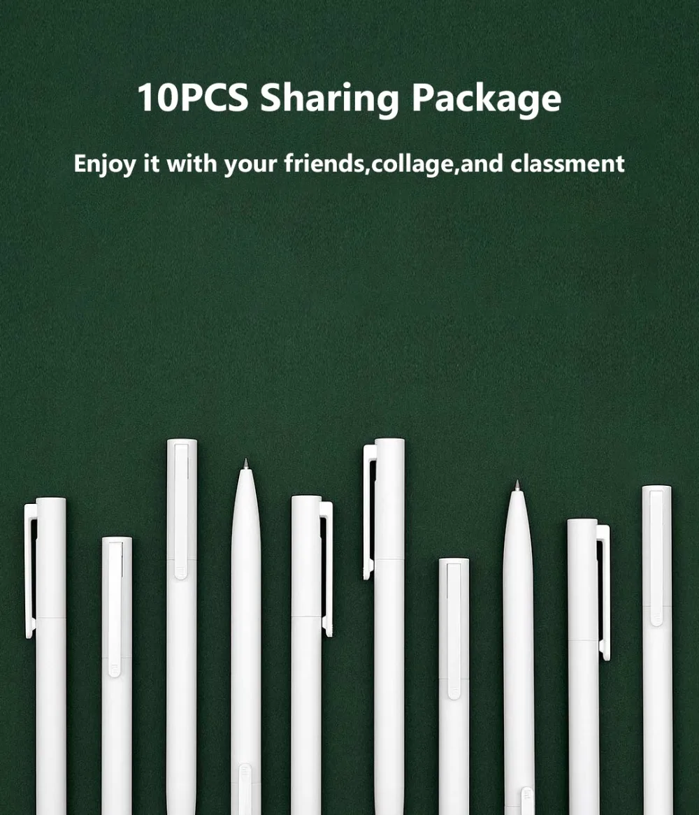 Original Xiaomi Mijia 10Pcs Gel Pens 0.5mm bullet pen White PREMEC Smooth Switzerland Refill MiKuni Japan Ink black Ink (13)