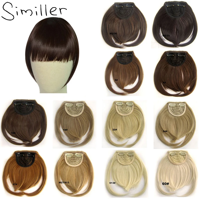 Similler-Parte delantera corta negra, flequillo Romo, extensiones de cabello con flecos, peluca sintética recta, 34 colores