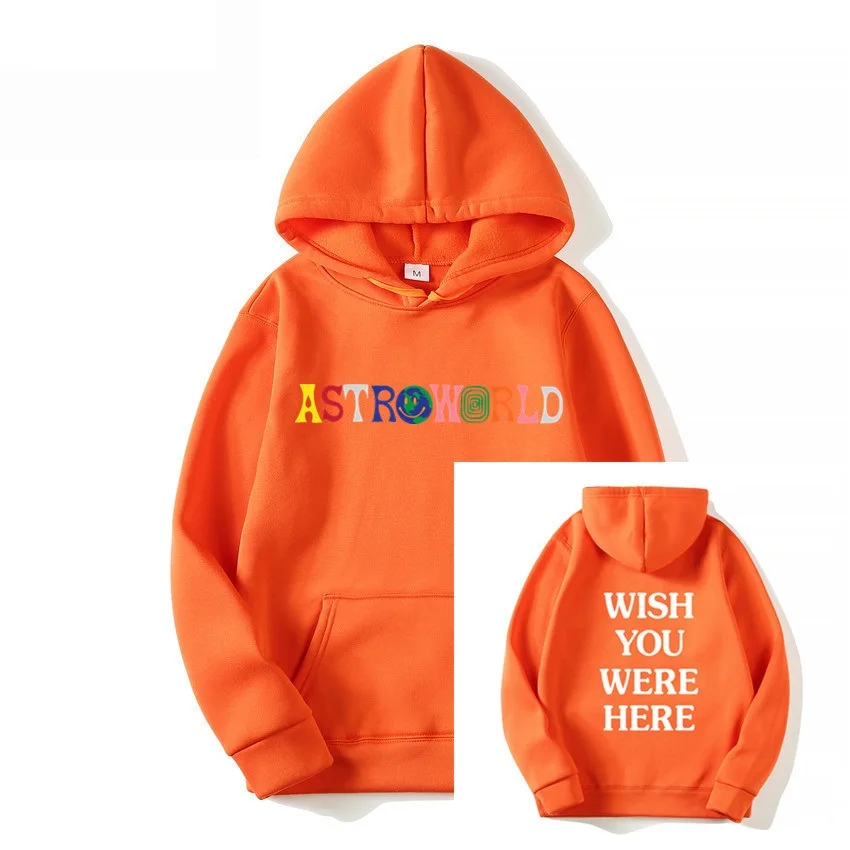 Толстовка с принтом Трэвиса Скотта Astroworld, толстовка с капюшоном с надписью «I Want To Astro World» и надписью «Wish You WAS Here», повседневная спортивная толстовка с капюшоном - Цвет: Orange