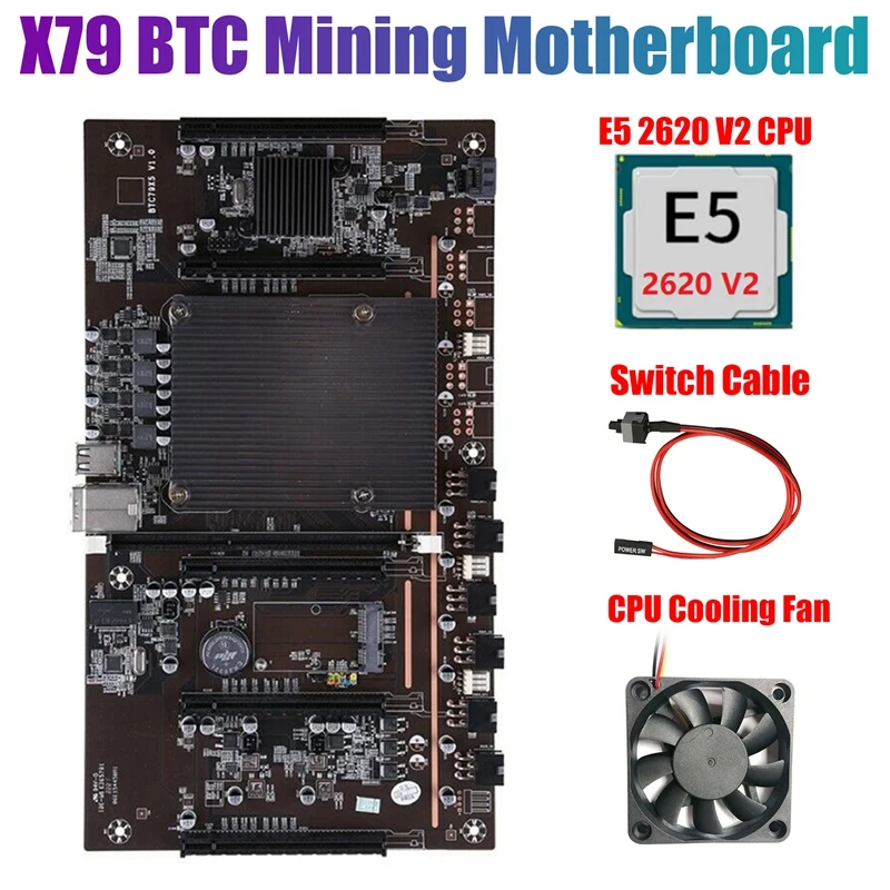 BTCX79 H61 Mining Motherboard with E5 2620 V2 CPU+Fan+Switch Cable DDR3 Support 3060 3070 3080 Graphics Card for BTC | Компьютеры и