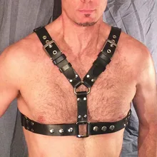 Холтер с открытой спиной мужской экзотический нагрудный ремень для тела мужской черный из искусственной кожи ремень для связывания регулируемый нагрудный ремень для тела металлические кольца ремень