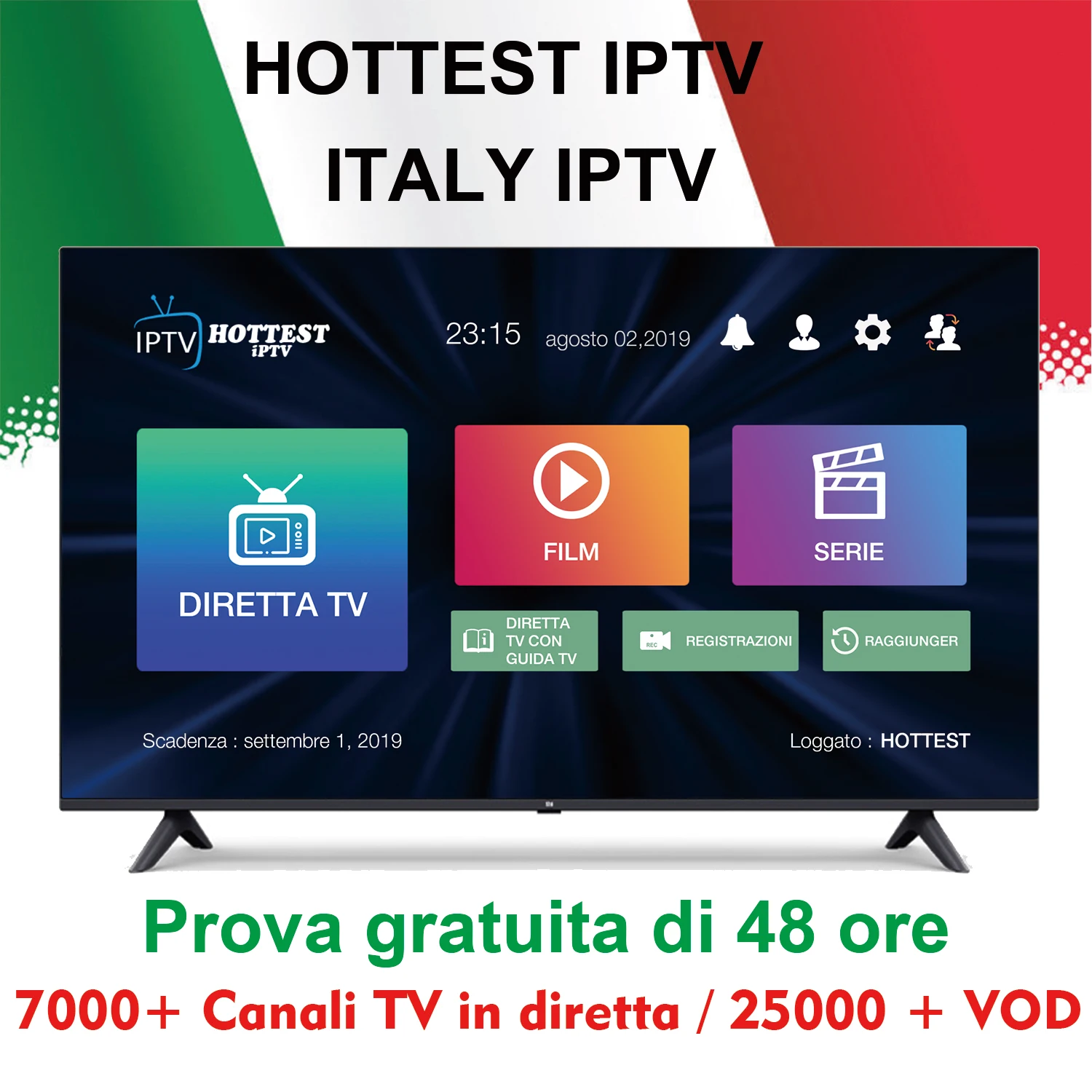 

Italy IPTV M3U subscription IPTV for 7000+channels 25000 VOD mediaset premium support Android ios smart tv mag250 pc enigma2