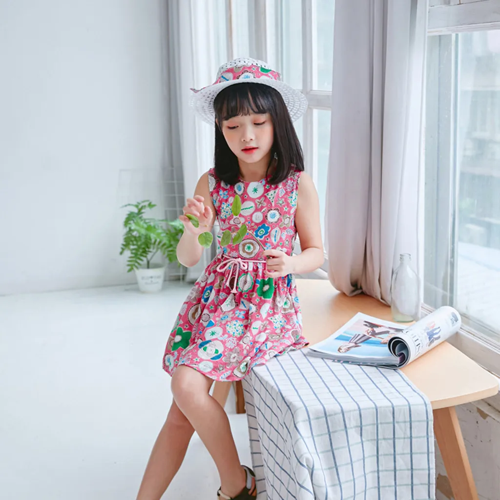 Toddler Baby Kids girls dress Floral Flowers Ruched Strap Summer Princess Dress 2-7 Years old children clothes summer #B