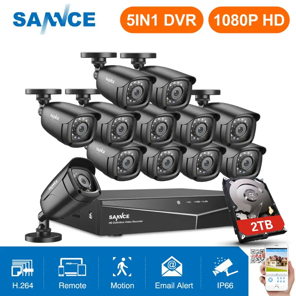  SANNCE 16CH HD 108P CCTV System 1080P HDMI Output CCTV DVR 12pcs 2MP Security Cameras IR night Wate - 4.00021E+12