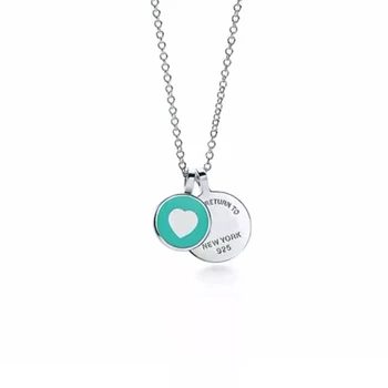 

New style Pure silver double circular tags ladies fashion classic clavicle necklace jewelry free shipping