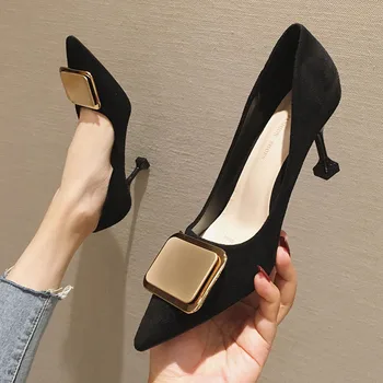 

Women Cute Comfortable Spring & Summer Slip on High Heel Shoes Lady Cool Stylish High Heel Buckle Pumps Female Black Shoes