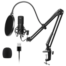 Usb потоковый Подкаст ПК микрофон профессиональный студийный кардиоидный конденсаторный микрофон комплект со звуковой картой стрелы руки амортизатор крепление фильтр