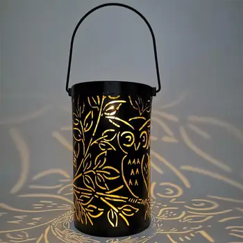 

Solar Lantern Warm White Waterproof Portable Owl Hanging Light Wrought Iron Hollow Decoration Lamp For Garden Courtyard