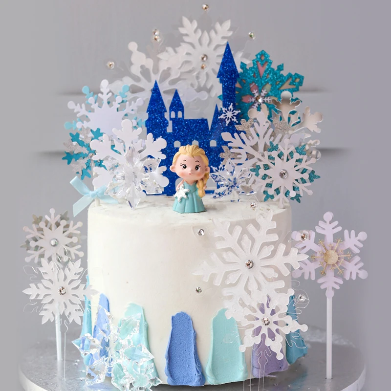 5pcs Frozen Elsa cake topper Disney Princess snowflake castle cupcake toppers