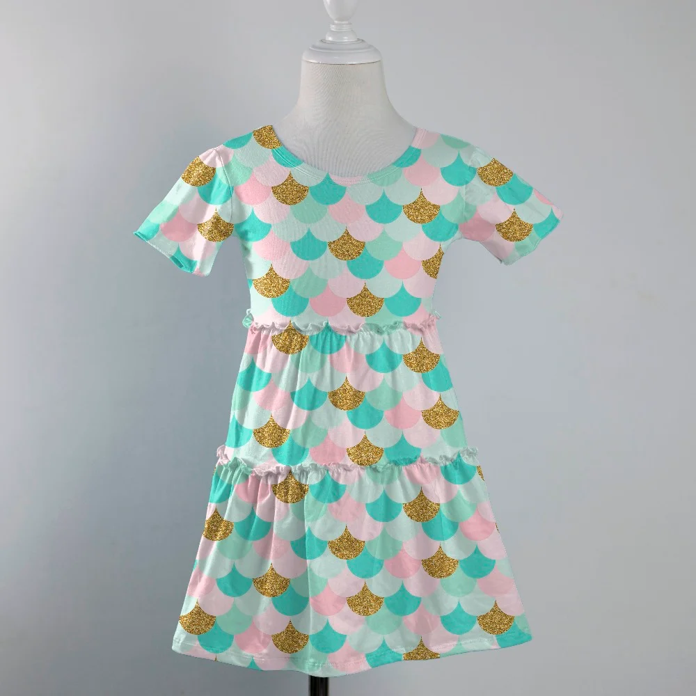 Сезон весна-лето; Эксклюзивная Одежда для маленьких девочек; детское платье с принтом русалки; Хлопковое Платье До Колена из молочного шелка