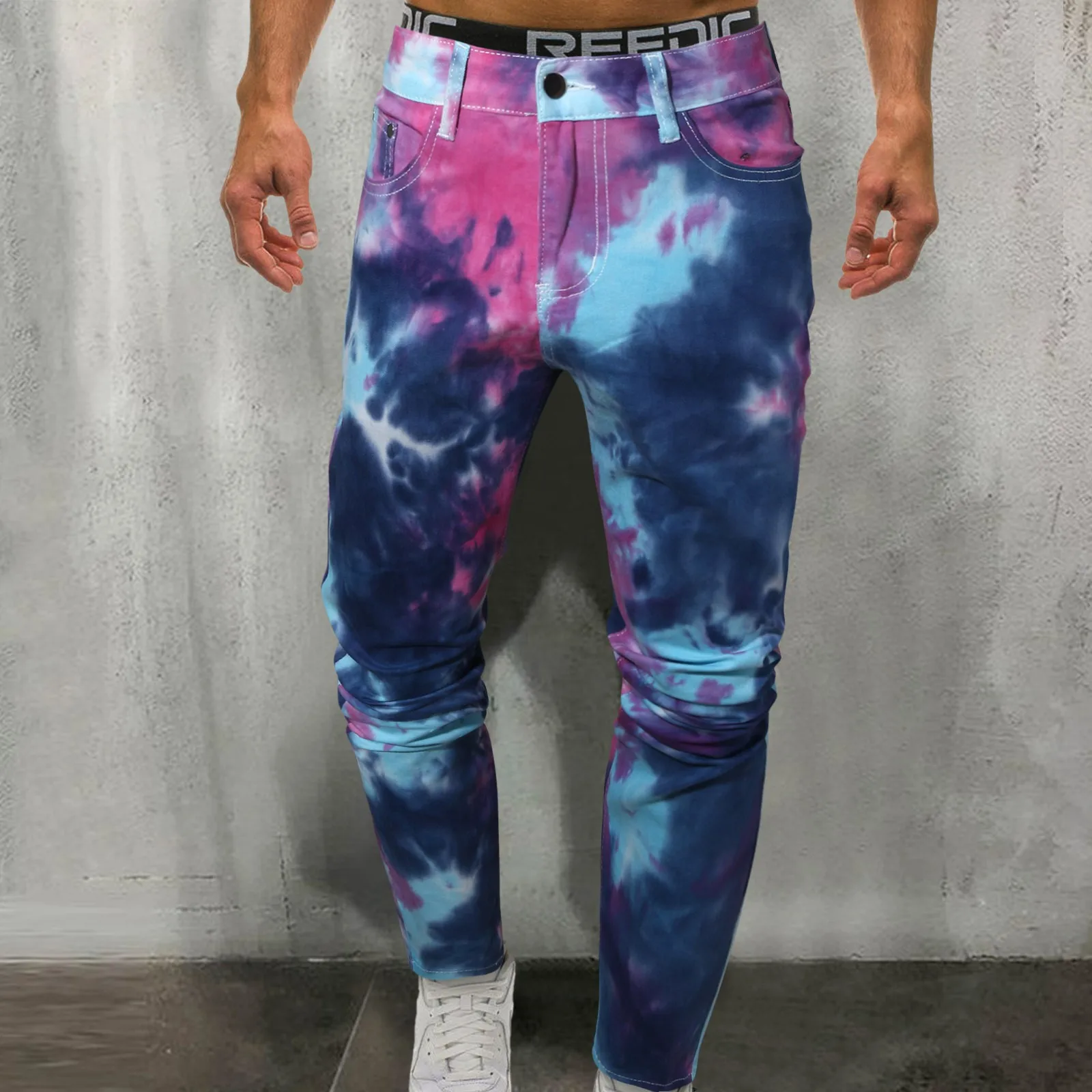 Fashion Comfortable Men Casual Mid-waist Slim-fit Jeans Men's Tie-dyed Denim Button Jeans With Pocket джинсы для мужчин 2